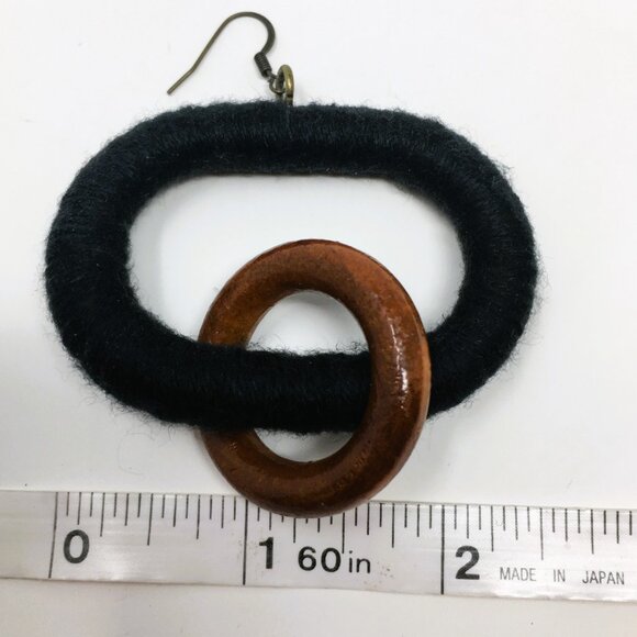 Handmade Oval Black Acrylic Wrapped Chunky Wood Dangle Chain Earrings - Picture 11 of 13